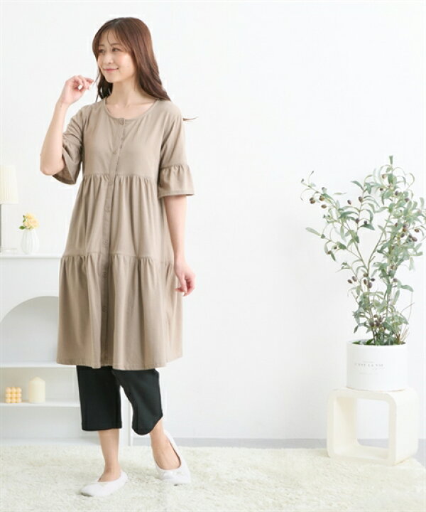 パジャマ マタニティ ママ 産前 産後 授乳服 ティアード 切替え 前開き グレープ/ネイビー/モカベージュ M/L ニッセン nissen ニッセン ミッフィー マタニティパジャマ ルームウェア 産前産後