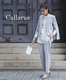 スーツ パンツ フォーマル レディース 入学式 卒業式 結婚式 オケージョン ドレス Callarus オパール ブラウス スリット デザイン ジャケット 有 グレー系/黒系 LL/3L セレモニースーツ 母 ママ セットアップ ニッセン nissen