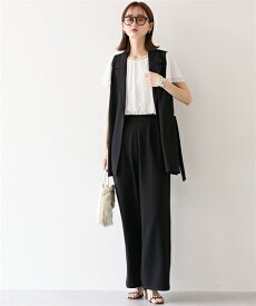 ジレ セットアップ レディース パンツ スーツ セレモニー 七五三 卒業式 入学式 ベスト レディーススーツ きれいめ カジュアル フォーマル スマートカジュアル 通勤 ママ 大きいサイズ ウエストゴム ストレート パンツ S/M/L/LL ニッセン nissen