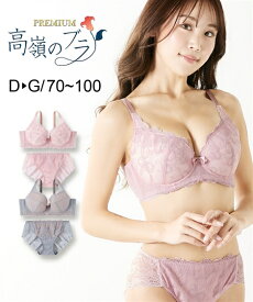 ブラジャー ショーツ セット 大きいサイズ レディース 高嶺のブラ プレミアム HARUKA チューリップリボン グレー/ピンク D85_L-LL/D90_LL-3L ブラショーツ 女性 インナー パンツ パンティ ニッセン nissen