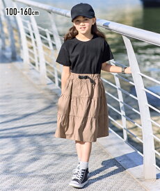 ワンピース 子供服 キッズ 綿100％ 飾り ベルト付 ドッキング 女の子 ジュニア服 ブラック×ブラウン/杢グレー×ブルー 身長140/150/160cm ガールズ ニッセン nissen