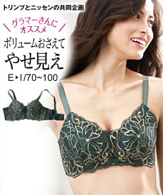 ブラジャー ワイヤー入り レディース グラマーサイズコンパクトやせ見え ( トリンプ ) グリーンブラック H75〜I80 インナー 女性 ニッセン nissen