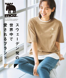 Tシャツ カットソー レディース moz モズ 重ね着風 綿100％ グレージュ×オフホワイト/ベージュ×オフホワイト/黒×オフホワイト S/M/L/LL ニッセン nissen