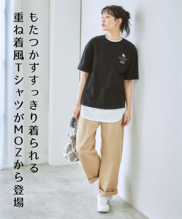 楽天市場】Tシャツ カットソー レディース moz モズ 重ね着風 綿100  