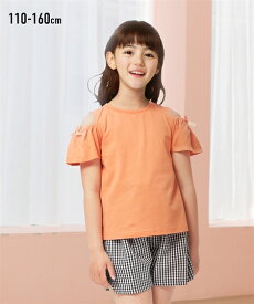 Tシャツ 子供服 カットソー キッズ 選べる 綿100％ デザイン 女の子 ジュニア服 オレンジ オフショルダー 〜ラベンダー フリル 身長110/120/130cm トップス ニッセン nissen