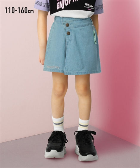 キュロット スカート キッズ ラップ デニム 女の子 子供服 ジュニア服 サックス ネイビー 身長140 150 160cm ニッセン nissen