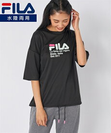 FILA 水着 レディース 水陸両用ロゴ入りラッシュ Tシャツ 223-730 223-730-0 サーモンピンク/ブラック/ホワイト 3L/4L/5L おしゃれ ニッセン nissen