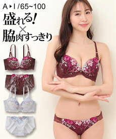 ブラジャー ショーツ セット レディース 脇高フラワー総 レース グレー/ブラウン E70_M〜F80_L ブラショーツ 女性 インナー パンツ パンティ ニッセン nissen