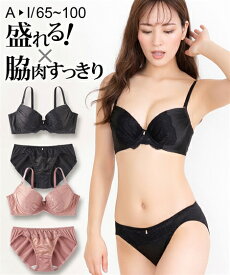 ブラジャー ショーツ セット レディース 脇高サテン レース オレンジ/ブラック A65_M〜D80_L ブラショーツ 女性 インナー パンツ パンティ ニッセン nissen