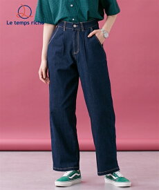 【35%セール 6/11 1:59まで】ワイドパンツ レディース デニム ワンタック セットアップ対応 Le temps riche ワンウォッシュネイビー/ワンウォッシュブラック M/L ゆったり 体型カバー 美脚 ボトムス ズボン ニッセン nissen