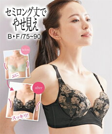 ブラジャー ワイヤー入り 大きいサイズ レディース 着やせめざす 脇背中すっきり 黒 D85〜F90 インナー 女性 ニッセン nissen