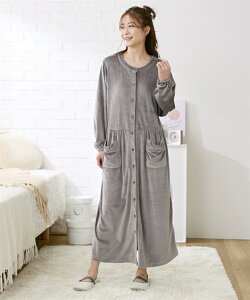 パジャマ マタニティ ママ 産前 産後 授乳服 伸びてらくちん 前開き 長袖 ネグリジェ ネイビー/モカ 3L/4L ニッセン nissen