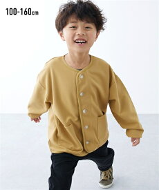 アウター 子供服 キッズ ノーカラー ジャケット 男の子 女の子 イエローベージュ/ブラック 身長100/110/120/130cm 羽織 ニッセン nissen