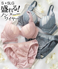 ノンワイヤーブラジャー ショーツ セット 大きいサイズ レディース ミア ノンワイヤー ピンク/ブルー 5L ブラショーツ 女性 インナー パンツ パンティ ニッセン nissen