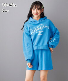 トレーナー 子供服 キッズ 綿100％ スウェット 2点セット パーカー キュロット ブラック/ブルー 身長130cm トップス プルオーバー ニッセン nissen