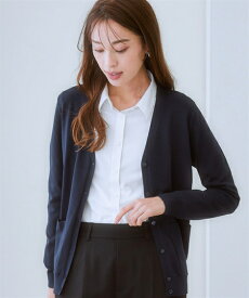 事務服 カーディガン レディース 洗える 毛玉になりにくい Vネック ニット タンブル乾燥OK 静電防止 グレー杢/ネイビー/黒 S/M/L 会社 制服 ユニフォーム ニッセン nissen