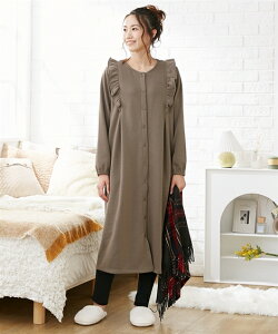 パジャマ 子供服 ママ 産前 産後 授乳服 あったか裏シャギー ラッフル マタニティ ルームウエア 上下セット 冬 スモークピンク/チャコール杢/モカブラウン LL ルームウェア 部屋着 ナイトウ