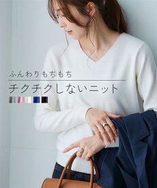 ニット セーター レディース 洗える Vネック 毛玉になりにくい ふんわり もちもち素材 冬 春 秋 ロイヤルブルー 黒 ライトグレー オフホワイト 杢グレー ピンク杢 クラウドブルー S M L LL 3L 4L 5L 6L ニッセン nissen