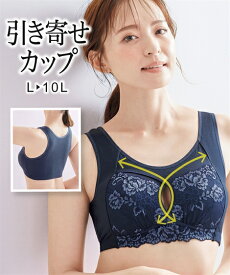 ノンワイヤーブラジャー 大きいサイズ レディース 柔らかカップのおやすみ ネイビー系 8L/10L ノンワイヤー ブラジャー 女性 インナー ニッセン nissen