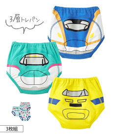 【店内全品★送料無料！4/19 AM10:59まで】トレーニングパンツ パンツ トレーニング ベビー でんたま 3層 3枚組 男の子 グリーン イエロー ブルー/サックス系3枚 身長90/95/100cm 子供 子ども トレパン おねしょパンツ トイトレパンツ ニッセン nissen