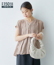 シャツ ブラウス 小さいサイズ レディース 楊柳フレンチスリーブ 低身長さん 小柄女性 グレー/ベージュ/ロイヤルブルー/黒 SS〜S/M〜L ニッセン nissen