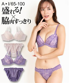 ブラジャー ショーツ セット レディース 脇高フェミニン レース ブラショーツ 女性 インナー パンツ パンティ パープル/ピンクベージュ A65_M〜D80_L ニッセン nissen