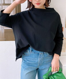 Tシャツ カットソー レディース 日本製 綿100％ バスクスタンドネックTシャツ アイボリー/アイボリー×ブラック/ブラック ニッセン nissen