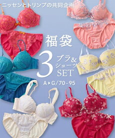 【店内全品対象★25%OFFクーポン配布中★先着1,500名限定 7/19 20時開始】ブラジャー ショーツ セット レディース おまかせ福袋 3セット組 ( トリンプ ) ブラショーツ 女性 インナー パンツ パンティ 3セット組 おまかせ A70_M〜G95_4L ニッセン nissen