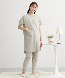犬印本舗 マタニティ パジャマ ルームウェア ママ ウェア 授乳服 綿混ワッフル 半袖 産前 産後 夏 出産準備 グリーン/ネイビー/ピンク | M〜L/LL〜3L | ニッセン nissen