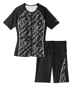 【店内全品対象★15%OFFクーポン★今すぐ使える→10/27 10:59まで】marie claire SPORT 水着 フィットネス 競泳 レディース 全開ジップ袖付き タンキニ 2点セット 水泳 トレーニング 運動 ジム ネイビ