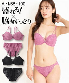 ブラジャー ショーツ セット レディース 脇高シンプルレーシー ブラショーツ 女性 インナー パンツ パンティ ピンク/ブラック A65_M〜D80_L ニッセン nissen