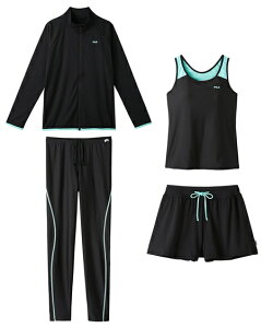 【店内全品対象★15%OFFクーポン★今すぐ使える→10/27 10:59まで】FILA 水着 フィットネス 競泳 レディース 長袖 トップス & キュロット 付タンク 4点セット 水泳 トレーニング 運動 ジム ピンク