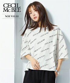 Tシャツ カットソー レディース CECIL McBEE 総柄 プリント クロップド丈Tシャツ オフホワイト系/黒系 S〜M/L〜LL ニッセン nissen