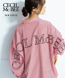 シャツ ブラウス レディース CECIL McBEE バック 刺しゅうストライプ ネイビー系ストライプ/赤系ストライプ S〜M/L〜LL/3L〜4L/5L〜6L ニッセン nissen