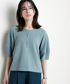 トップス トップス レディース ふくれジャガード ランタン スリーブ 5分袖 UVカット 接触冷感 グレイッシュブルー/モカ/ライトグレー/黒 ニッセン nissen