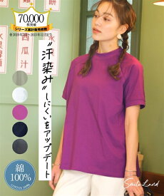 Tシャツ カットソー 大きいサイズ レディース 綿100％ 汗染みしにくいモックネック プルオーバー オフホワイト/チャコール/ティーグリーン/ネイビー/ラズベリーピンク 6L/8L/10L ニッセン nissen