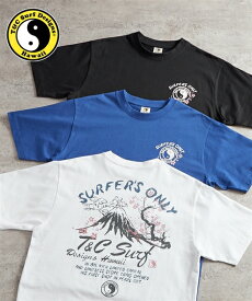 Tシャツ カットソー メンズ 綿100％ 和柄 プリント 半袖 クルーネックTシャツ＆Cサーフ デザイン トップス ブラック/ブルー/ホワイト M/L/LL ニッセン nissen