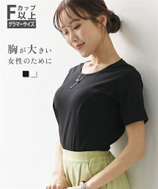 Tシャツ カットソー レディース 大きい胸専用 美ラインクルーネック 半袖 オフホワイト/ブラック S/M/L ニッセン nissen