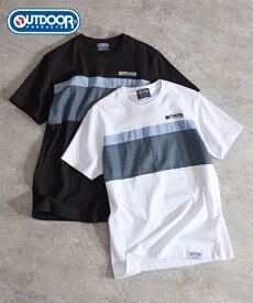 OUTDOOR Tシャツ カットソー メンズ 綿100％ 天竺胸切替 半袖 クルーネックTシャツアウトドアプロダクツ トップス ブラック/ホワイト M/L/LL ニッセン nissen