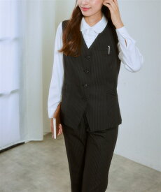 事務服 ベストスーツ パンツ レディース 会社制服 ベスト スーツ ＋ 消臭テープ付 会社 制服 ユニフォーム 黒×オフホワイトストライプ S/M/L/LL/3L ニッセン nissen