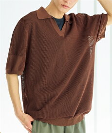 ポロシャツ メンズ メッシュ ニット 5分袖スキッパーポロシャツ 冬 ブラウン/黒 M/L/LL ニッセン nissen