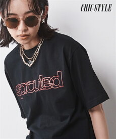 Tシャツ カットソー 大きいサイズ レディース 綿100％ 箔ロゴ プリント シックス タイル オフホワイト/黒 6L/8L/10L ニッセン nissen