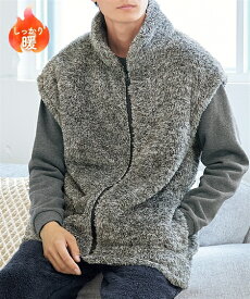 パジャマ ルームウェア メンズ あったかふわもこボアフリースルーム ベスト 冬 部屋着 グレー系/ベージュ系 M〜LL/3L〜5L/6L〜10L ニッセン nissen