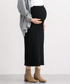 マタニティ パンツ 授乳服 ママ 産前 産後 あったか裏起毛リブ のび〜るスリット スカート 冬 ズボン チャコール/ブラック M〜L ニッセン nissen