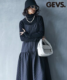 ワンピース ロング マキシ レディース キルティング キャミソール GEVS. 対応 ひざ下 アイボリー/黒 M〜10L ニッセン nissen