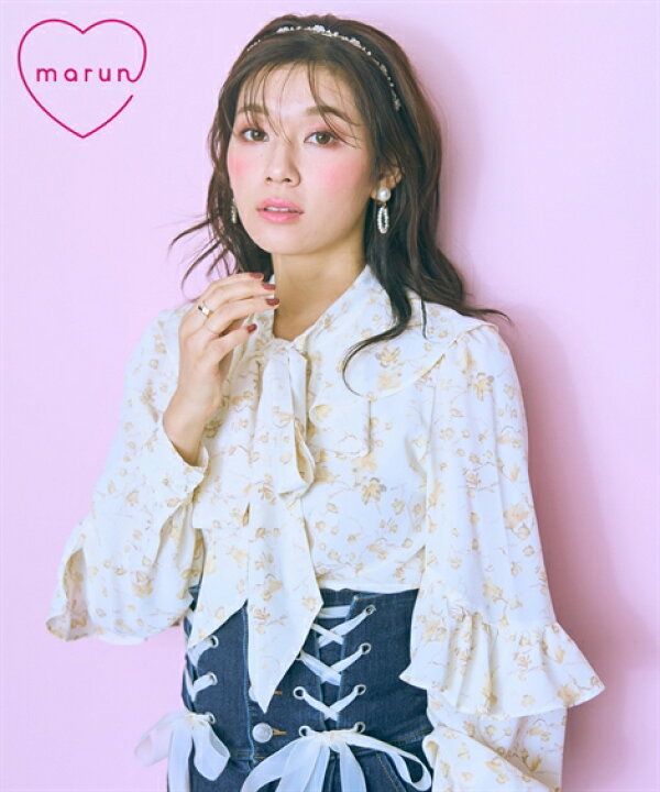 楽天市場】シャツ ブラウス レディース 花柄フリル marun アイボリー系 