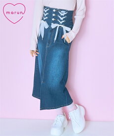 スカート ひざ丈 レディース 編み上げ デニム marun ブルー/黒 L〜10L ニッセン nissen