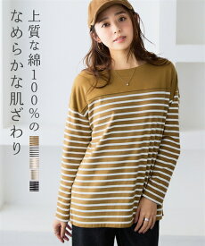 トップス Tシャツ カットソー レディース 綿100％ ボーダー 大きいサイズ 春 夏 スムース パネルボーダー S M L LL 3L 4L 5L 6L 8L 10L オフホワイト×ブラック オフホワイト×ブルー ニッセン nissen