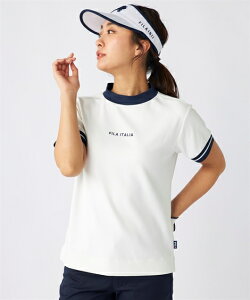 FILAGOLF スポーツウェア トップス レディース FILA GOLF ライトダンボール ニット 半袖 モックネック シャツ 接触冷感 UVカット 夏 トレーニング フィットネス 運動 ジム ネイビー/ホワイト M〜6L
