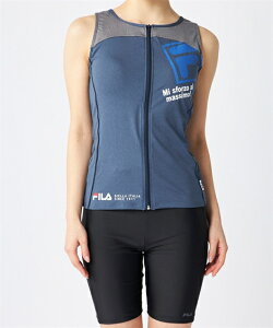 FILA 水着 フィットネス 競泳 大きいサイズ レディース 胸切替角ロゴZIPセパレート 315-601 315-601-0 春 夏 秋 冬 水泳 トレーニング 運動 ジム 杢グレー/杢ネイビー/杢ブラック 9〜19号 ニッセン niss